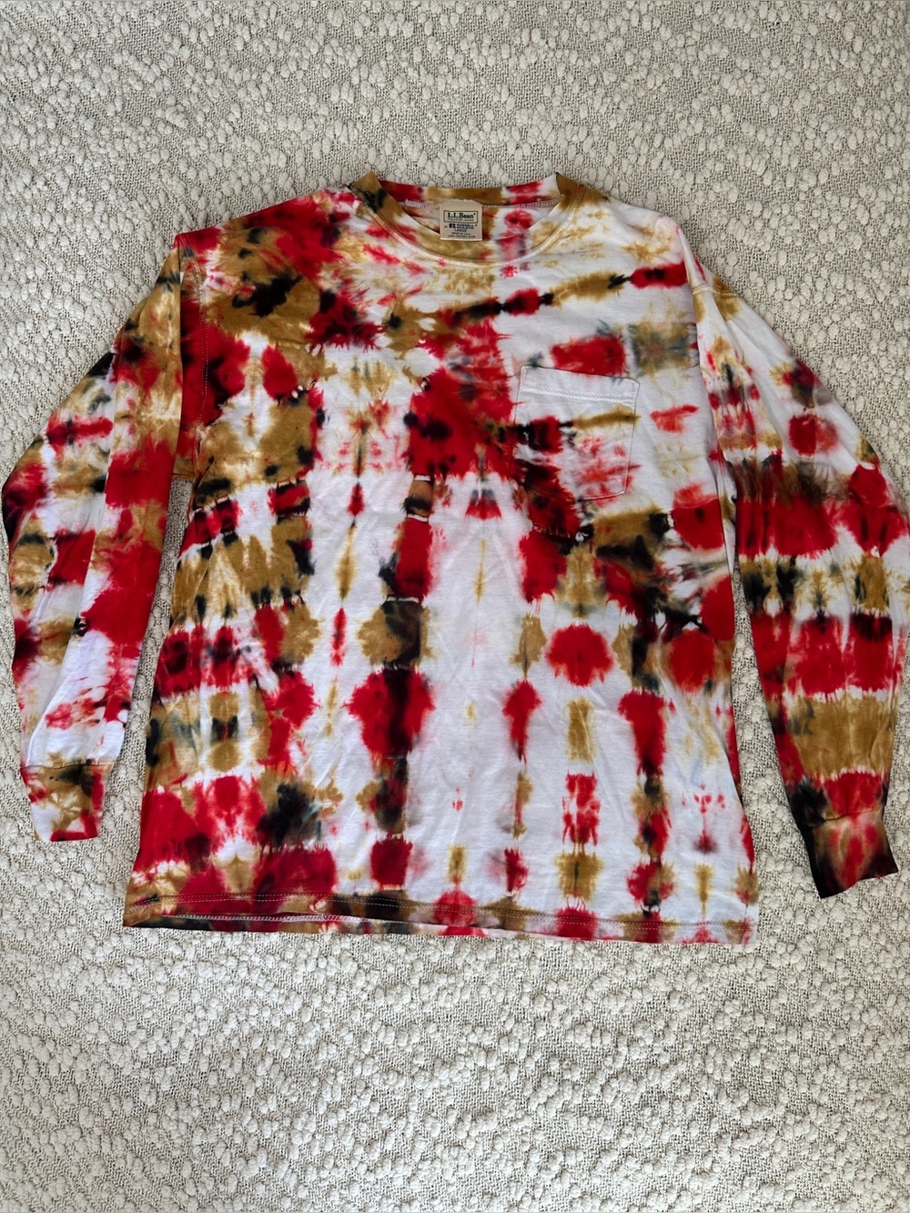Vintage 90s LL Bean Russell Athletic Long Sleeve Tie Dye Pocket Shirt Mens L USA